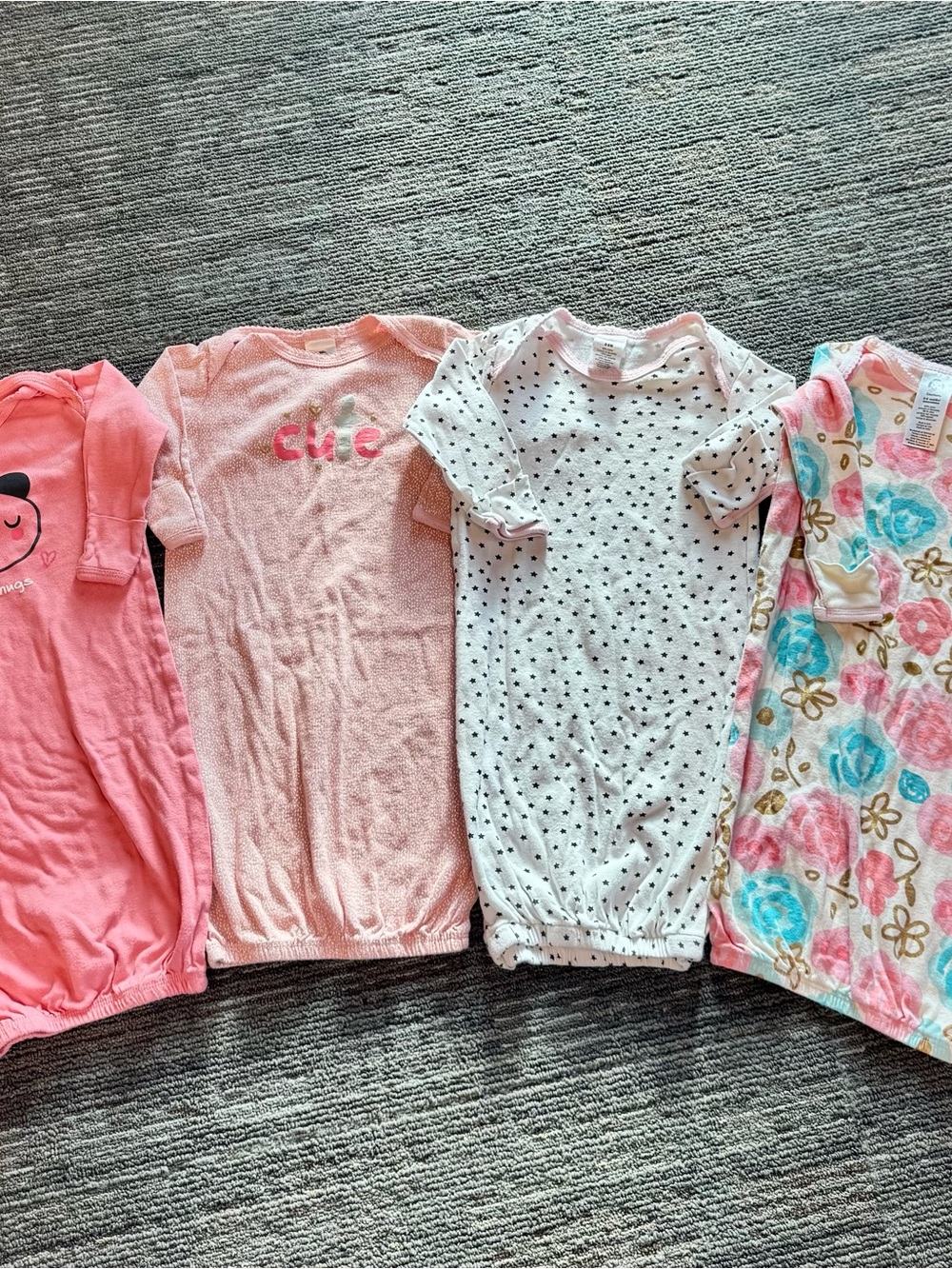 Gerber Pink Floral & Polka Dot Sleep Gowns - Soft Cotton 0-6 months